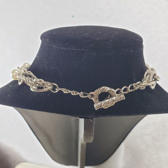 Premier Designs Demi Parure 3 Strand Chunky Chain Pearl Necklace Bracelet Set - Picture 6 of 11